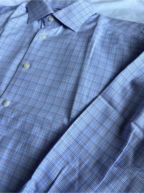 Eton Mens Long Sleeve Slim Dress Shirt Neck 16‎ 41 Blue Orange Gingham
